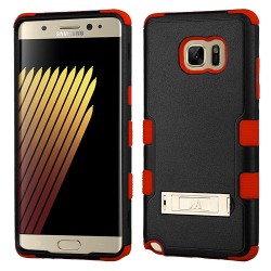 Funda Protector Triple Layer Uso Rudo Samsung Galaxy Note 7 Negro Rojo c/pie metalico